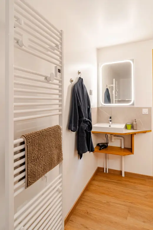 Salle d'eau avec vasque et miroir